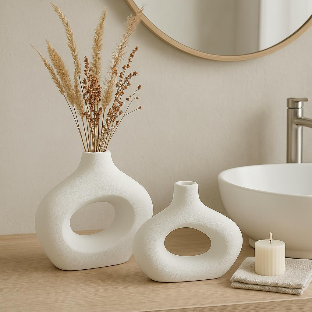 Kit Vaso Minimalista Decorativo Boho Bohochic Rustico Moderno Escritorio Escultura 2pçs