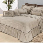 Kit Cobre leito Mosaico Matelassado Casal Padrão Caqui Bordado 05 Peças