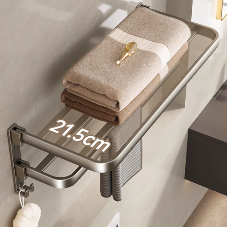 Porta Toalha Suporte Toalheiro Banheiro Duplo Aço Inox Premium Retratil 90° Sem adesivos, precisa fazer furos