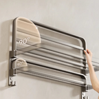 Porta Toalha Suporte Toalheiro Banheiro Duplo Aço Inox Premium Retratil 90° Sem adesivos, precisa fazer furos