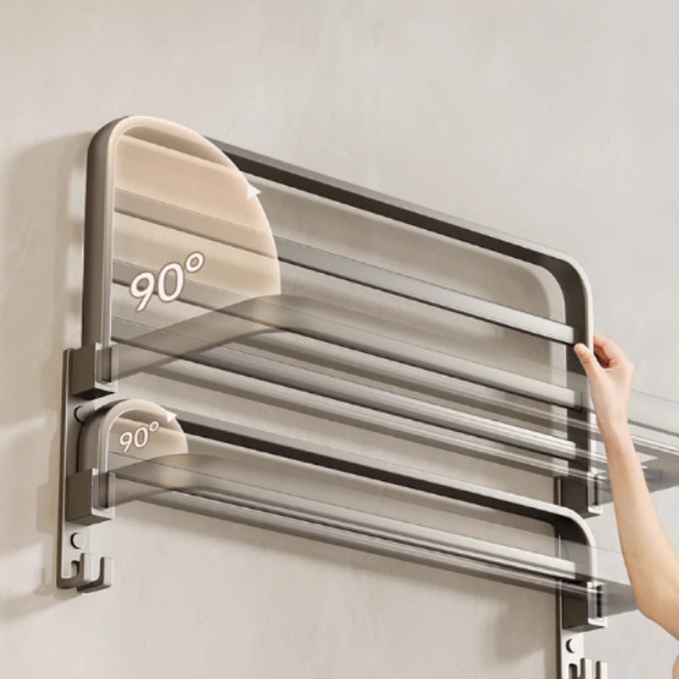 Porta Toalha Suporte Toalheiro Banheiro Duplo Aço Inox Premium Retratil 90° Sem adesivos, precisa fazer furos