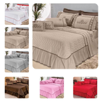 Kit Cobre leito Mosaico Matelassado Casal Padrão Caqui Bordado 05 Peças