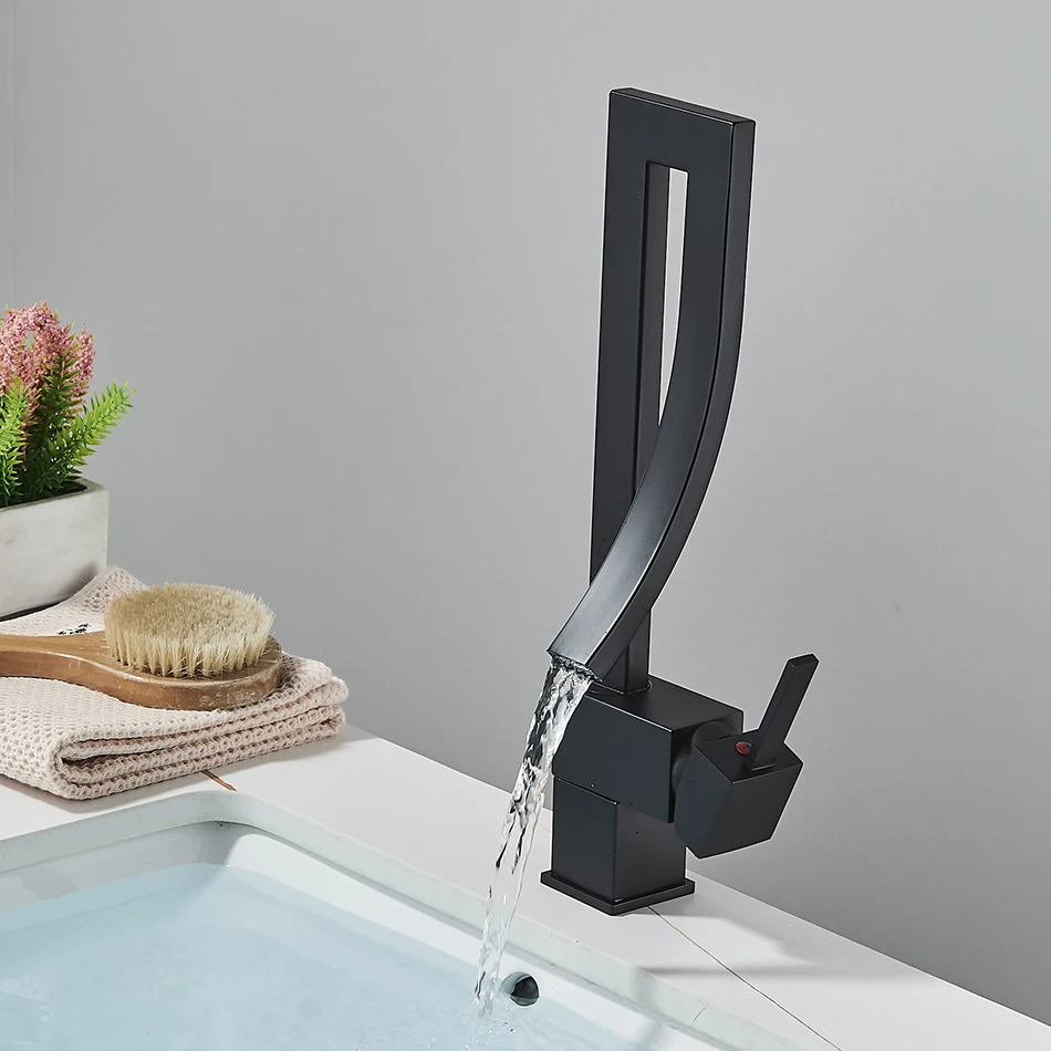 Quadrada Torneira Banheiro Dourada Quente E Fria Torneira De Lavabo Armário Preto Torneira