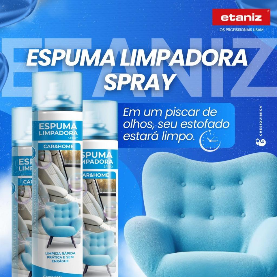 Limpa Tênis Espuma Mágica Limpadora á Seco Spray para Carro e Casa 400ml - Etaniz