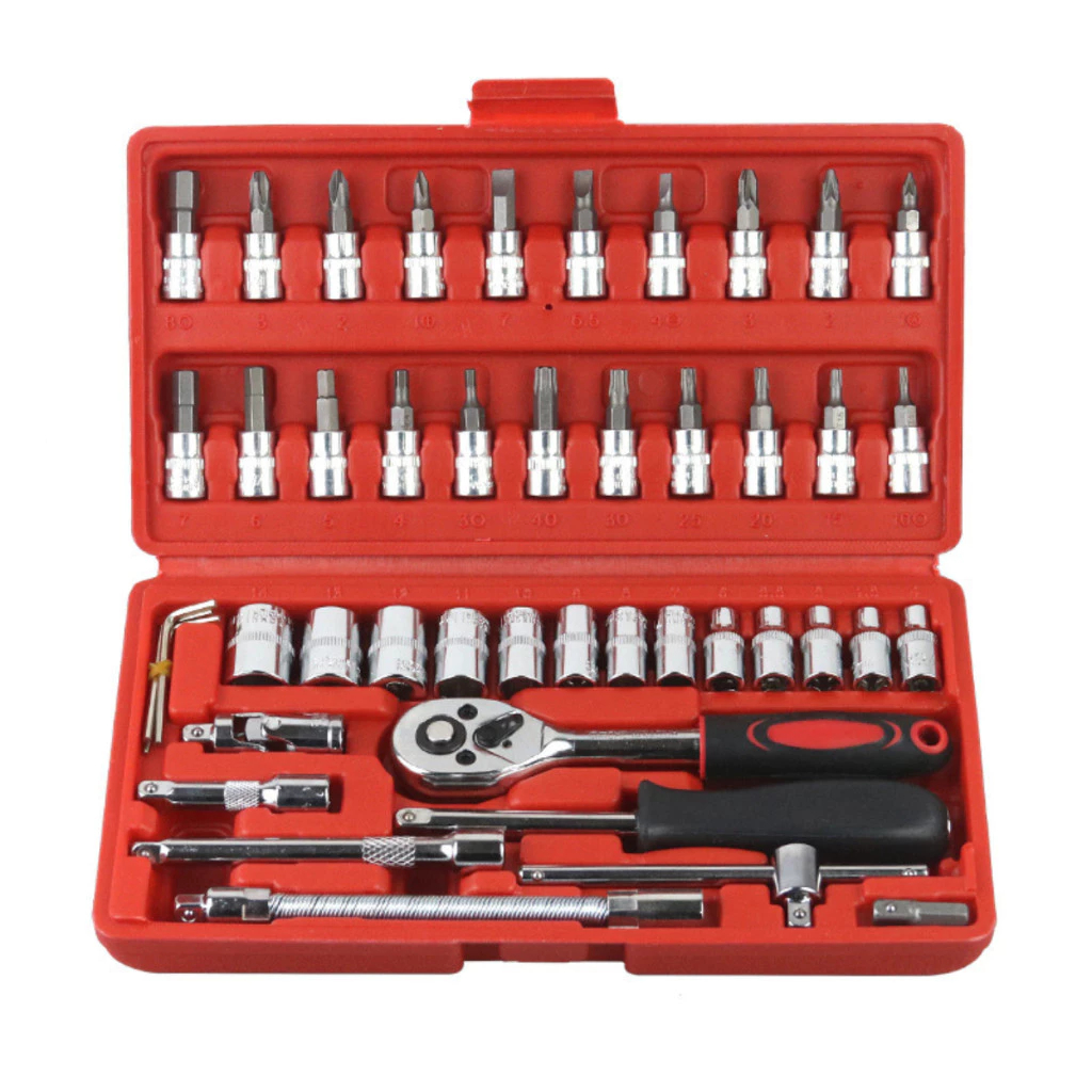 Kit De Ferramentas 40/46 Peças Jogo De Soquetes Chave Catraca Reversível Com Maleta Jogo De Ferramentas Completo