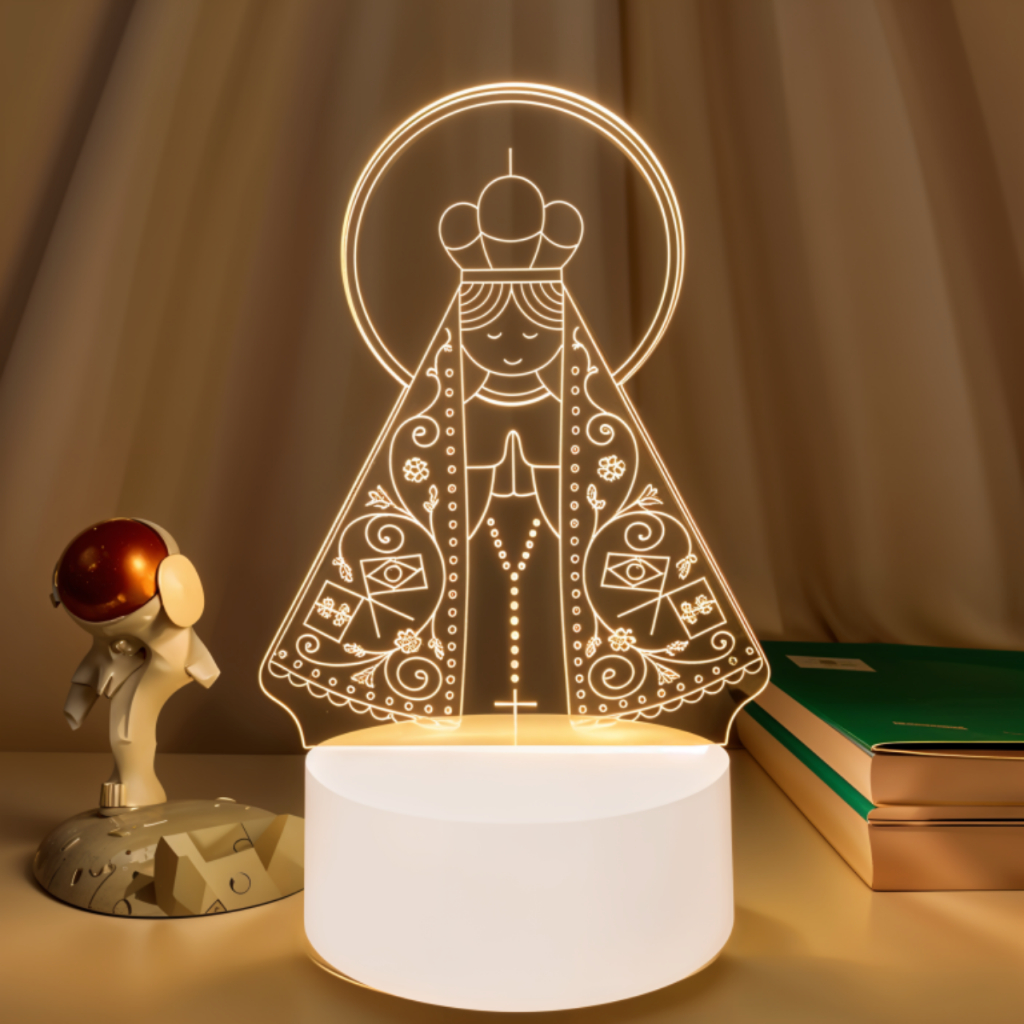 Luminária Abajur 3D Led Acrílico De Mesa Criativo Tomada 3 Cores Branco e Preto 110/220v