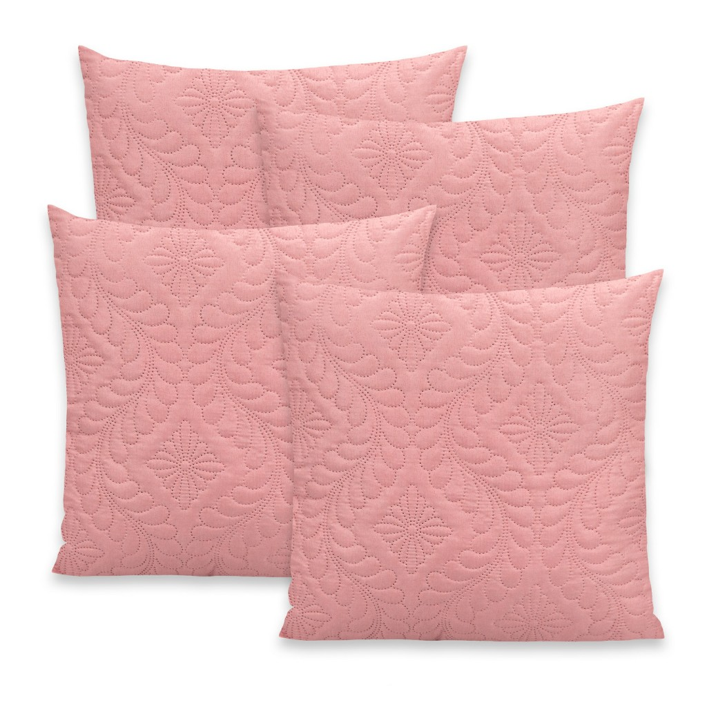 Kit 4 Capas De Almofada Matelada Floral 40x40 Com Zíper 100% Poliéster