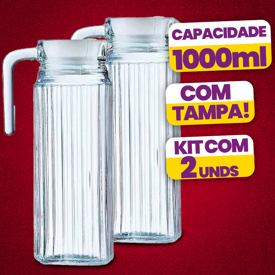 Kit 2 Jarras De Vidro Suíça 1 Litro Jarra Para Suco Água Vidro Resistente - COMPRE 1 LEVE 2