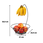 Fruteira Aramada Redonda Com Suporte Cesta Para Banana Arthi Preta Black Cesta Organizador De Frutas