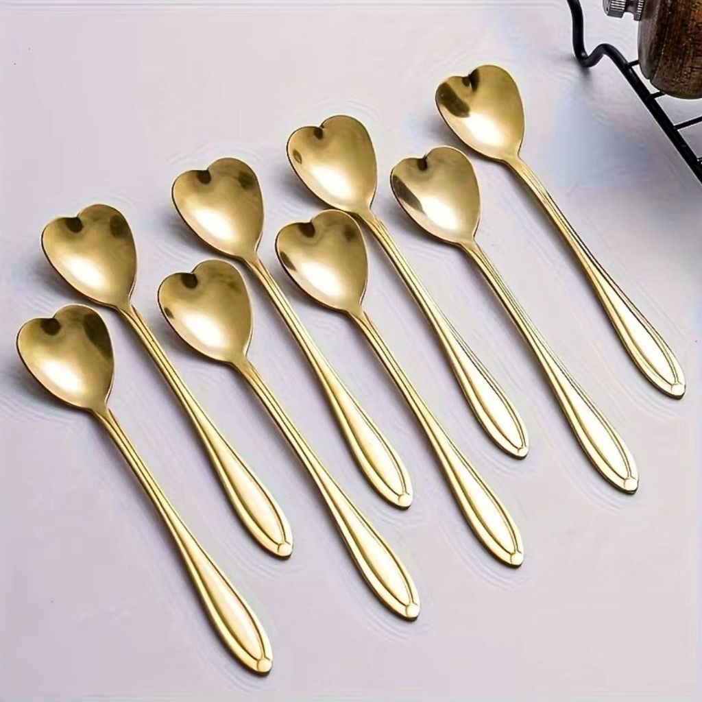 Kit Colher Coração Fofa para Cozinha Mesa Posta Douradas Café Sobremesa Chá Aço Inoxidável