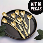 Kit Colher Coração Fofa para Cozinha Mesa Posta Douradas Café Sobremesa Chá Aço Inoxidável