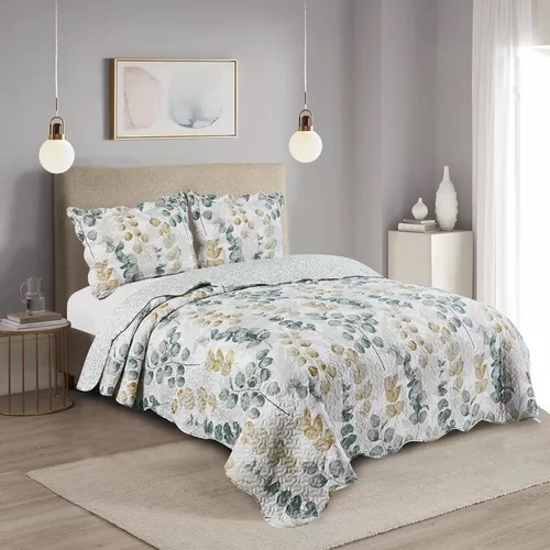 Cobre Leito colcha Casal Dupla Face 3 Peças com Fronhas Estampas Sortidas Decoração