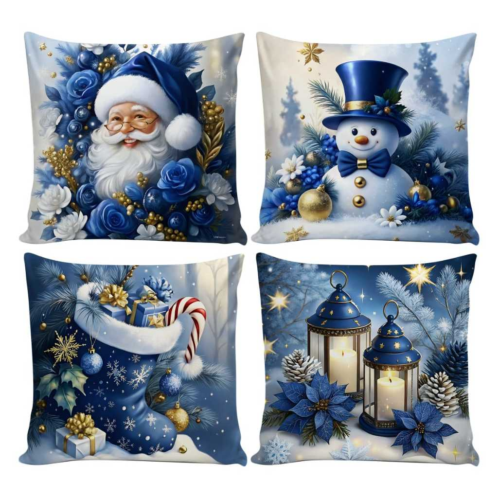 Kit 4 Capas de Almofadas Decorativas 45x45cm Feliz Natal