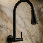Torneira De Cozinha FLEXÍVEL PRETO FOSCO De Parede Luxuosa Design Lavatório Resistente