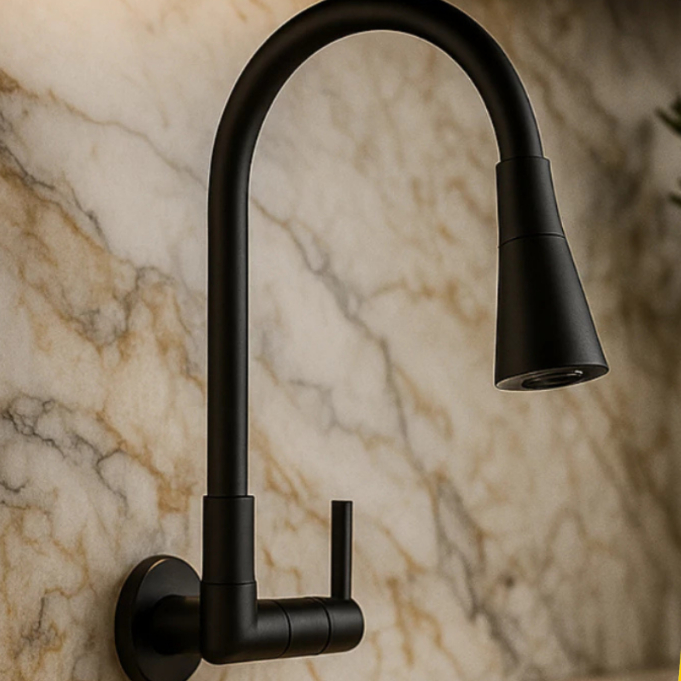 Torneira De Cozinha FLEXÍVEL PRETO FOSCO De Parede Luxuosa Design Lavatório Resistente