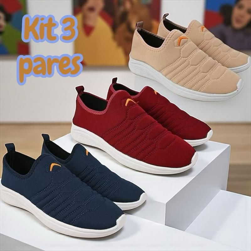 Kit 3 Pares Tênis Calce Fácil Adulto Feminino Unissex
