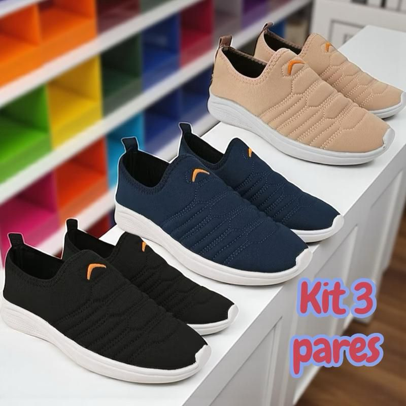 Kit 3 Pares Tênis Calce Fácil Adulto Feminino Unissex