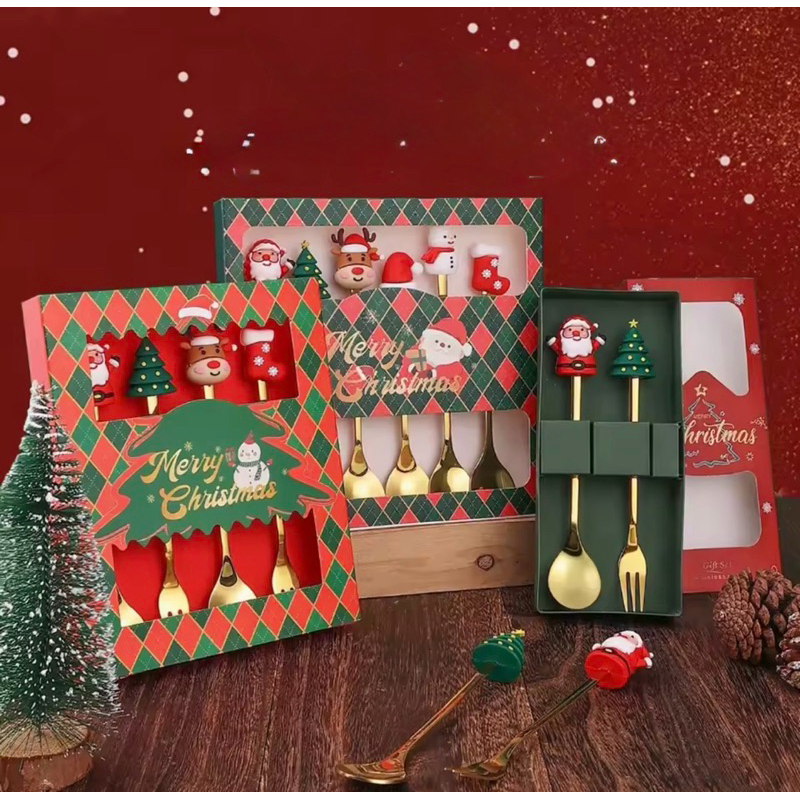 Conjunto com 2 ou 4 Talheres de Sobremesa de Natal