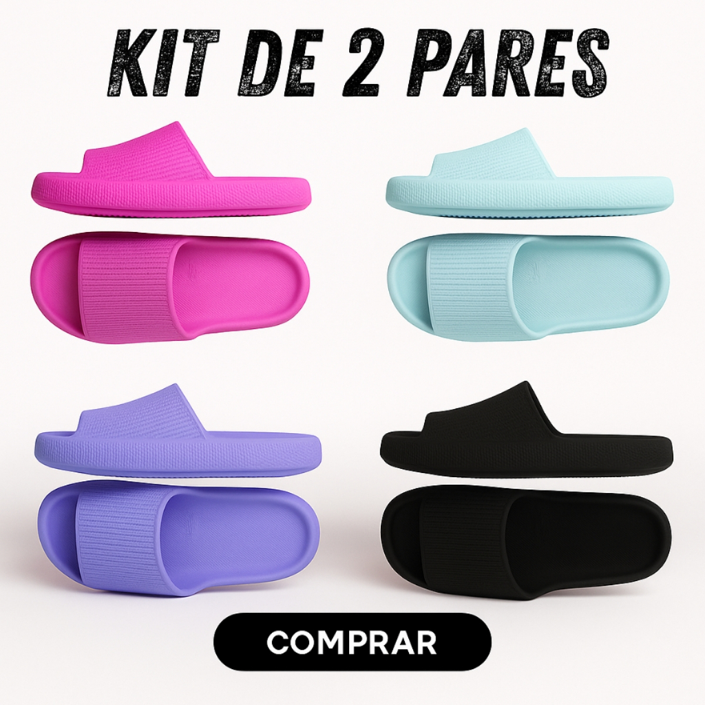 kit 2 Pares De Chinelo Nuvem Slide Feminino Confortável Anatômico Antiderrapant Unissex