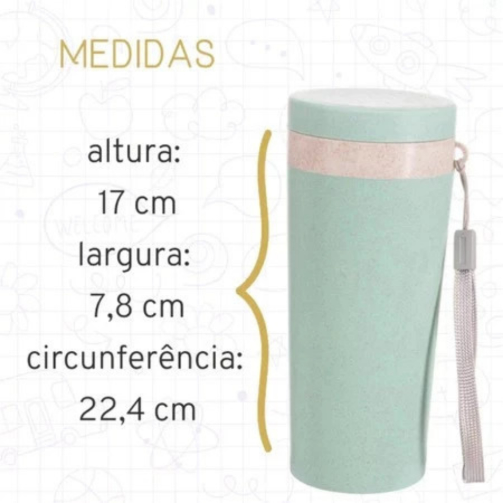 Kit 2 Copos Térmico 350ml Em Fibra De Bambu Com Alça Escola Bicicleta