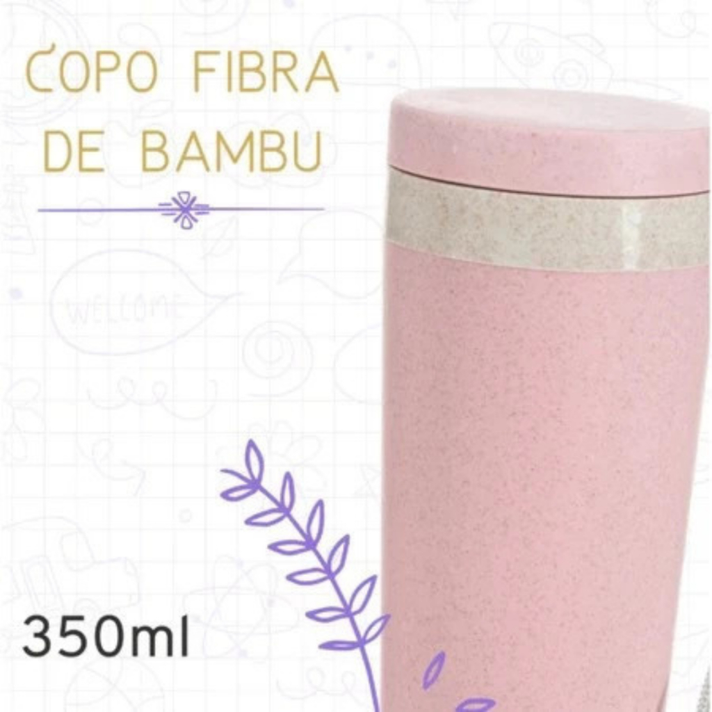 Kit 2 Copos Térmico 350ml Em Fibra De Bambu Com Alça Escola Bicicleta