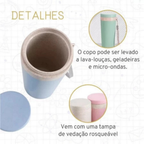 Kit 2 Copos Térmico 350ml Em Fibra De Bambu Com Alça Escola Bicicleta