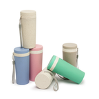 Kit 2 Copos Térmico 350ml Em Fibra De Bambu Com Alça Escola Bicicleta