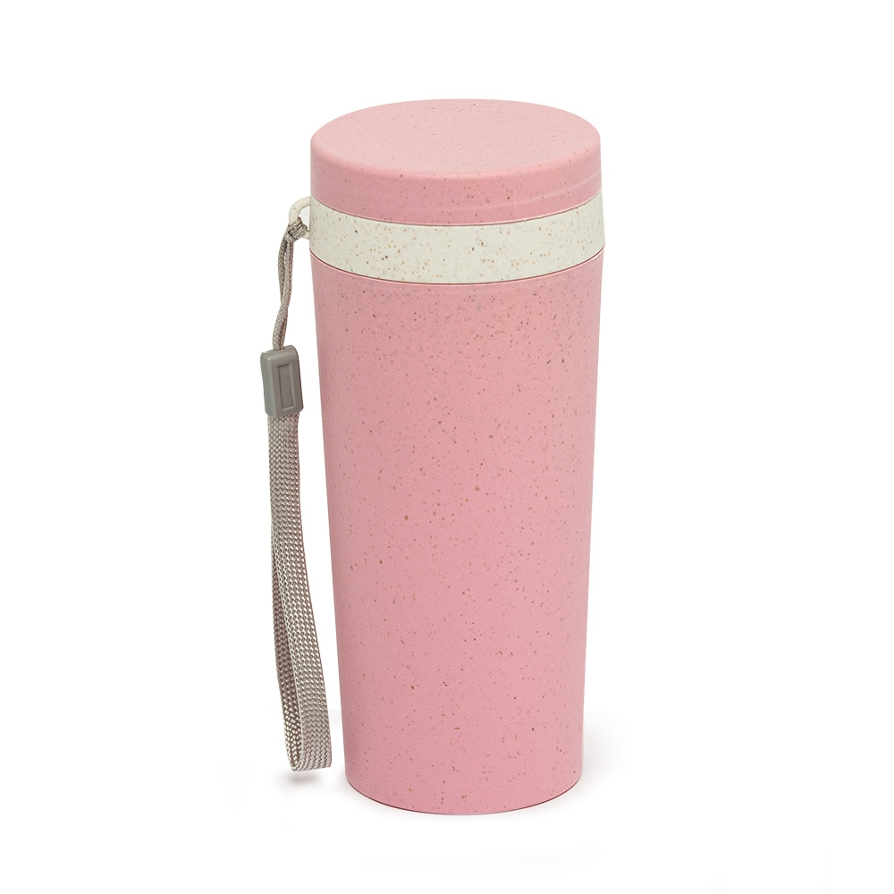 Kit 2 Copos Térmico 350ml Em Fibra De Bambu Com Alça Escola Bicicleta