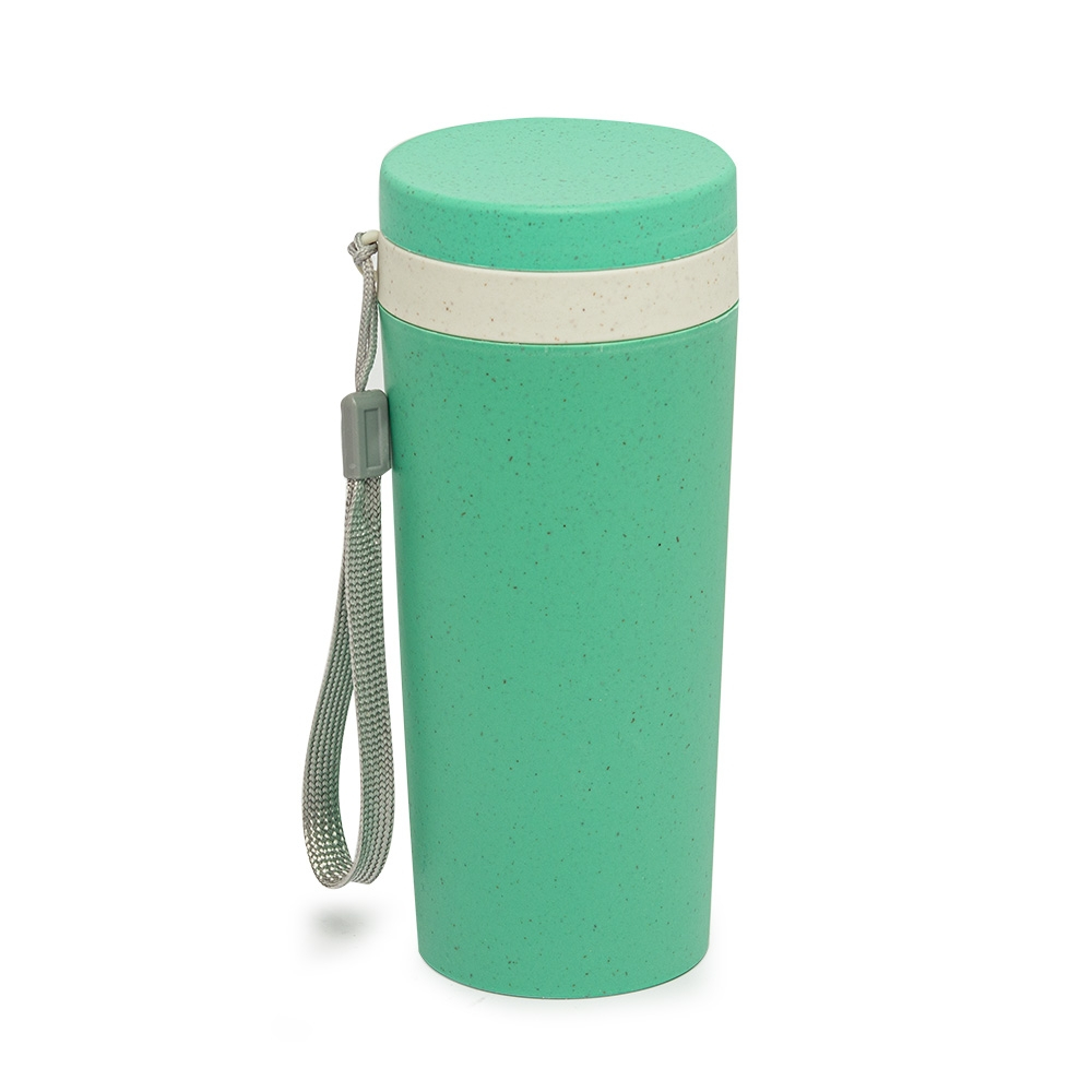 Kit 2 Copos Térmico 350ml Em Fibra De Bambu Com Alça Escola Bicicleta