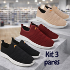 Kit 3 Pares Tênis Calce Fácil Adulto Feminino Unissex
