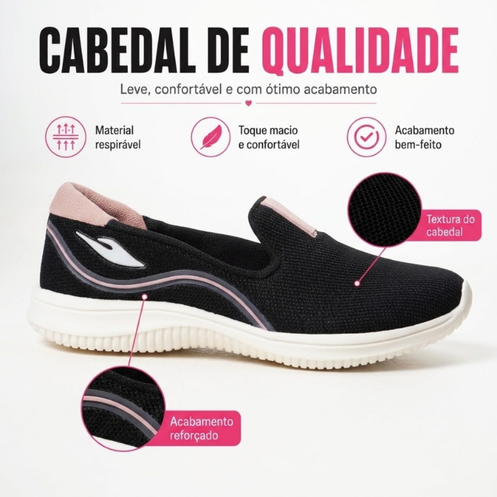 Tênis ortopédico feminino slip on calce fácil academia lazer