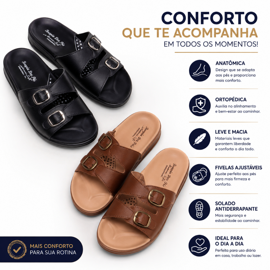 Kit 2 Pares Sandália Ortopédica Anatômica Feminina Confortável Antiderrapante com Fivelas Ajustáveis
