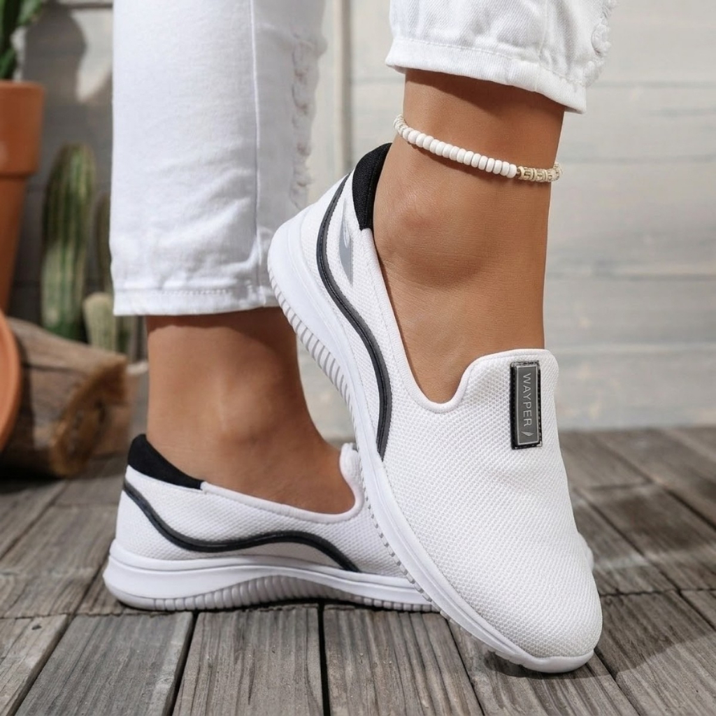 Tênis ortopédico feminino slip on calce fácil academia lazer