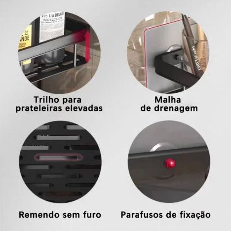 Kit Com 2 Suporte Banheiro Antiferrugem Adesivo Sem Furo Organizador Multiuso Na Parede De Alumínio