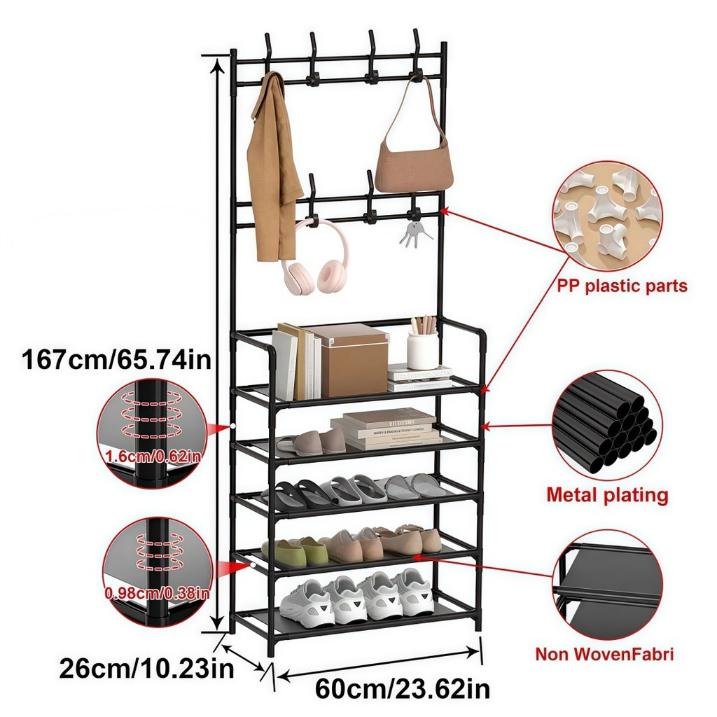 Arara 4/5 Andar Sapateira Organizadora Cabideiro Suporte Multiuso Sapato Tenis Roupa Quarto Armários