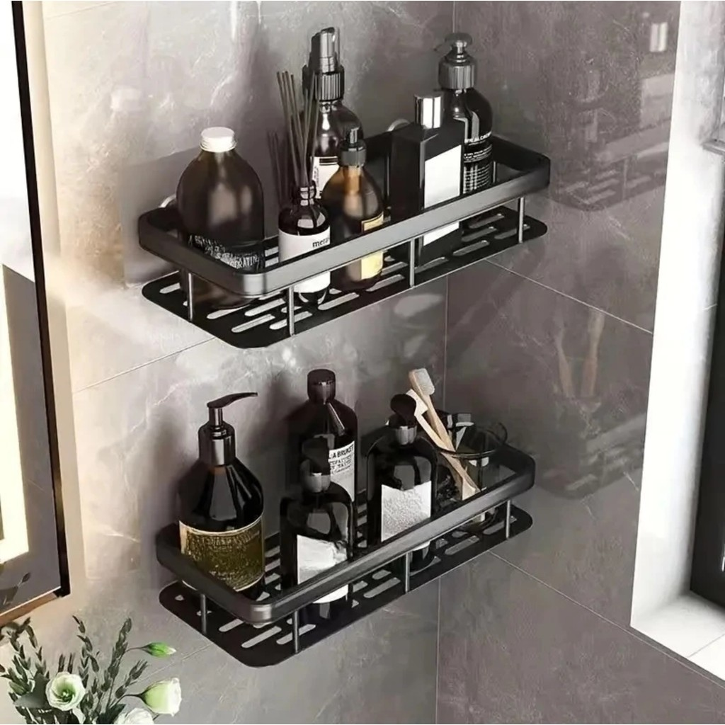 Kit Com 2 Suporte Banheiro Antiferrugem Adesivo Sem Furo Organizador Multiuso Na Parede De Alumínio