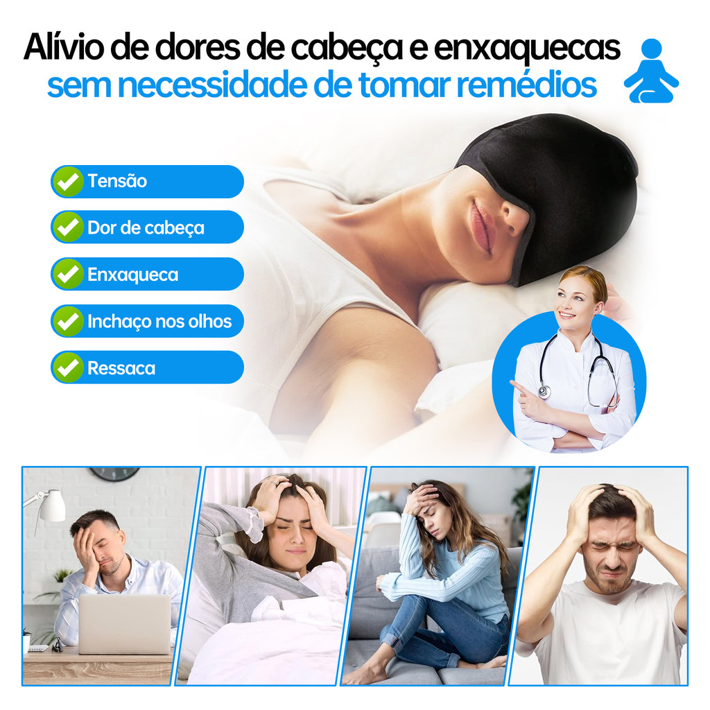 Touca Terapêutica para Dor de Cabeça Alívio da Enxaqueca Compressão Quente e Frio