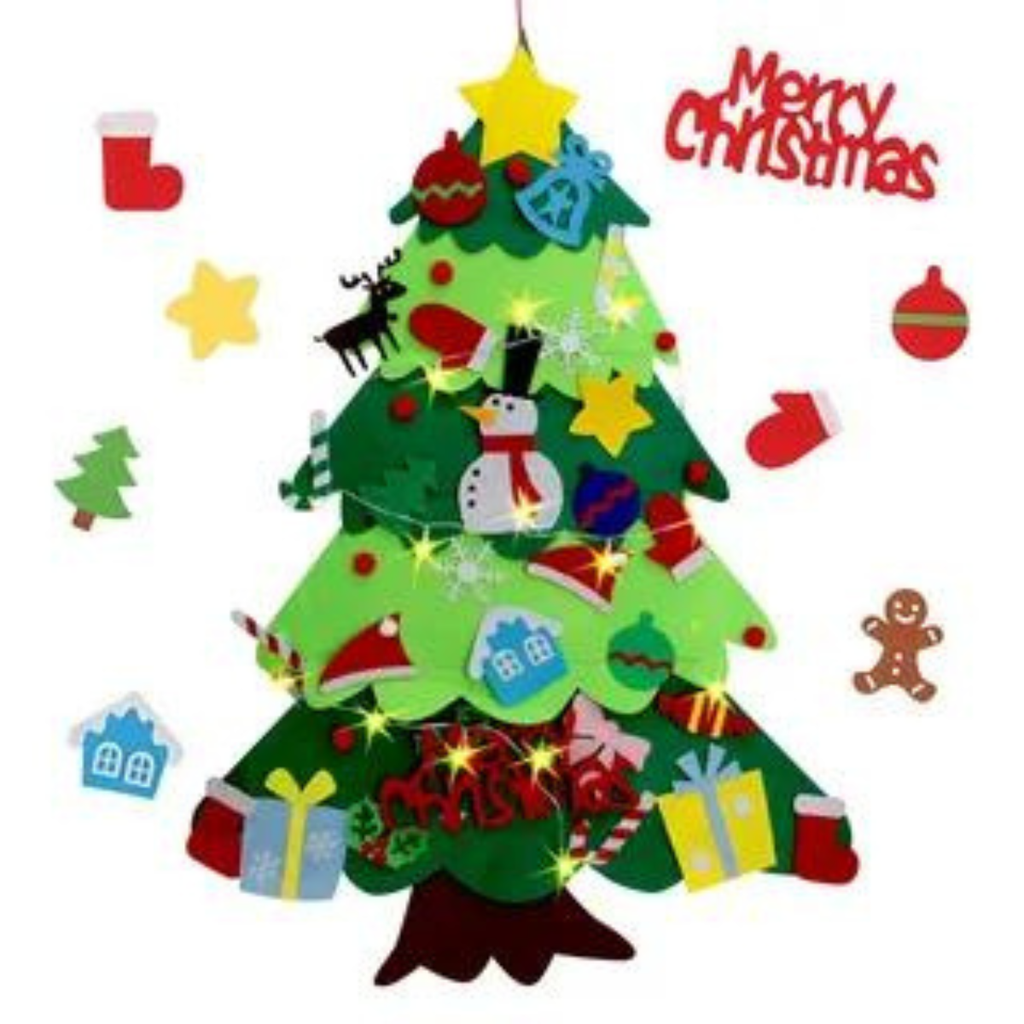 Arvore de natal de feltro velcro com led desmontável com enfeites de natal pendura na parede