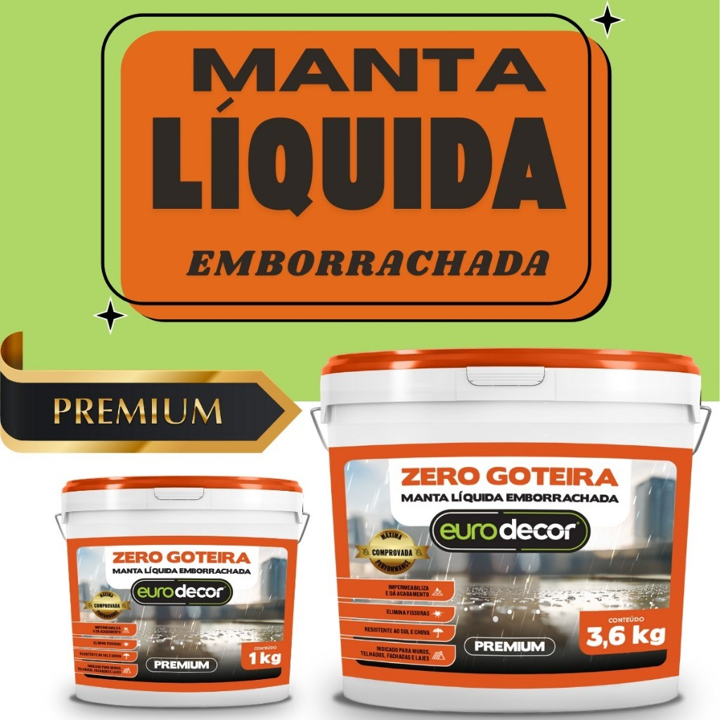 Manta Liquida Emborrachada Premium 1KG Ou 3,6KG Protege Lajes De Infiltração Goteiras e Vazamentos