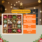 Kit 30 Bolas de Árvore Natalina Enfeites para Natal Decoração Luxo Pisca Pisca Bolinha Loja Casa